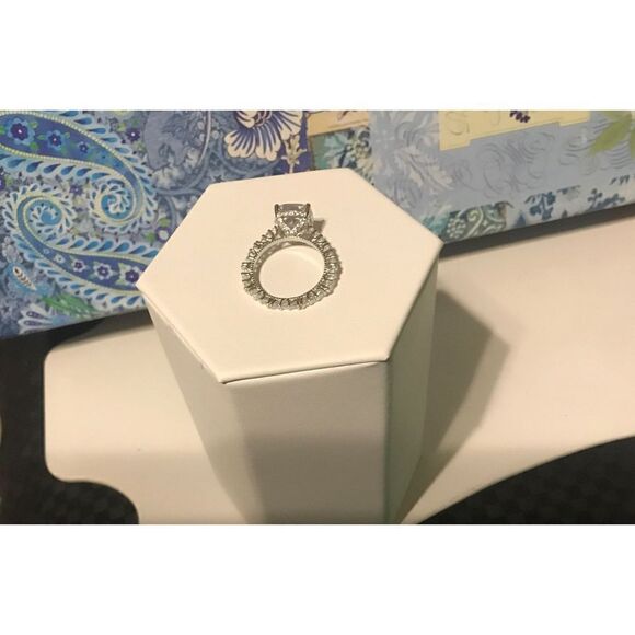 7.83 Ct. Cushion & Round Cut Sim Diamomd Solitaire & Eternity Band Ring Sz 8 - Picture 5 of 7